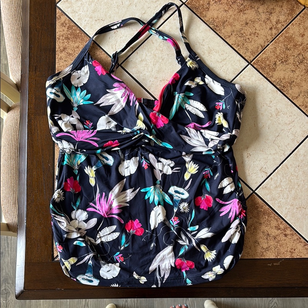 Seafolly Navy Blue Floral Swim Top